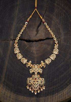 92.5 Pure Silver Gold-Plated Stone Studded Temple Necklace for Women | Traditional Temple Jewellery for Wedding & Festive Wear | Gift for Her