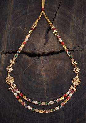 Gold-Plated Embellished Bridal 92.5 Silver Navaratna Stone Necklace for Women | Traditional Temple Jewellery for Wedding & Festive Wear | Gift for Her