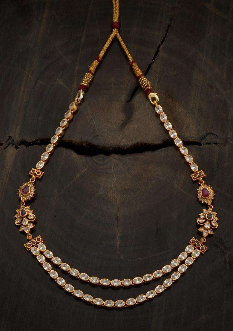 92.5 Pure Silver Gold-Plated Stone Studded Temple Necklace for Women | Traditional Temple Jewellery for Wedding & Festive Wear | Gift for Her - Indya