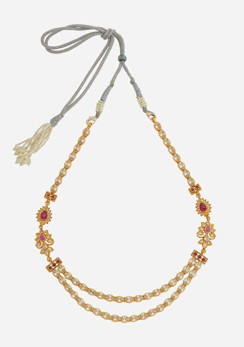 92.5 Pure Silver Gold-Plated Stone Studded Temple Necklace for Women | Traditional Temple Jewellery for Wedding & Festive Wear | Gift for Her - Indya