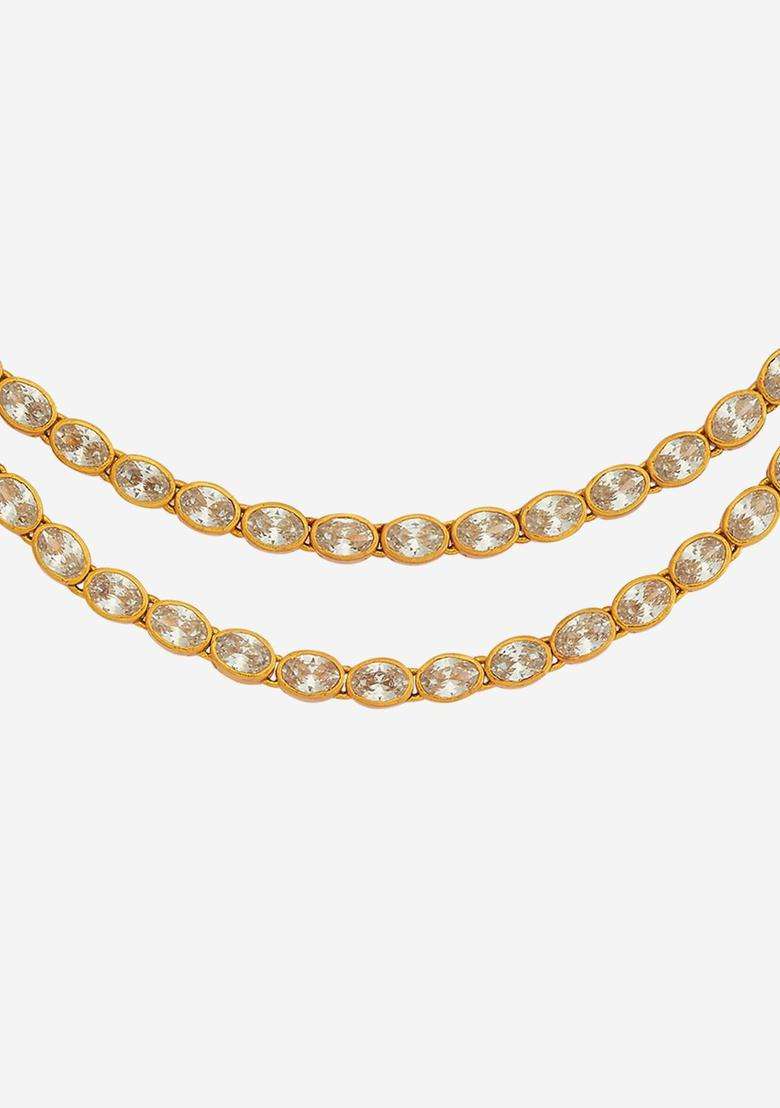 92.5 Pure Silver Gold-Plated Stone Studded Temple Necklace for Women | Traditional Temple Jewellery for Wedding & Festive Wear | Gift for Her - Indya