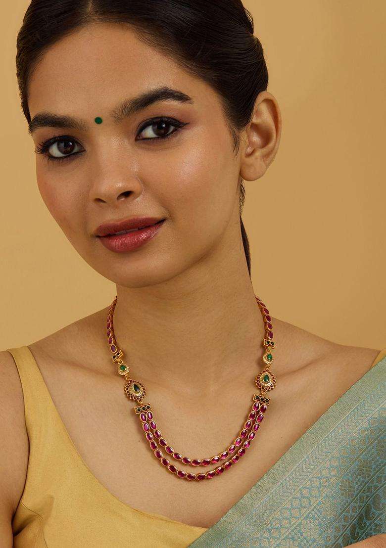 Embellished Bridal 92.5 Silver Gold-Plated Temple Necklace for Women | Traditional Temple Jewellery for Wedding & Festive Wear | Gift for Her - Indya