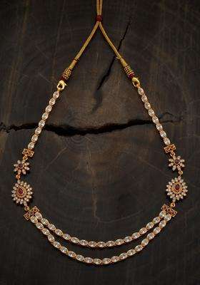 92.5 Pure Silver Gold-Plated Stone Studded Temple Necklace for Women | Traditional Temple Jewellery for Wedding & Festive Wear | Gift for Her