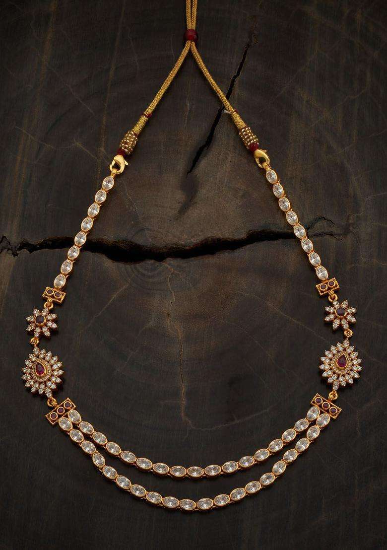 92.5 Pure Silver Gold-Plated Stone Studded Temple Necklace for Women | Traditional Temple Jewellery for Wedding & Festive Wear | Gift for Her - Indya