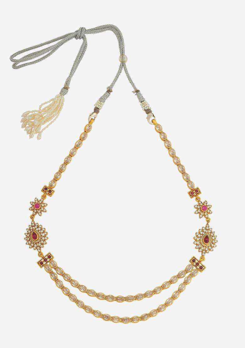 92.5 Pure Silver Gold-Plated Stone Studded Temple Necklace for Women | Traditional Temple Jewellery for Wedding & Festive Wear | Gift for Her - Indya