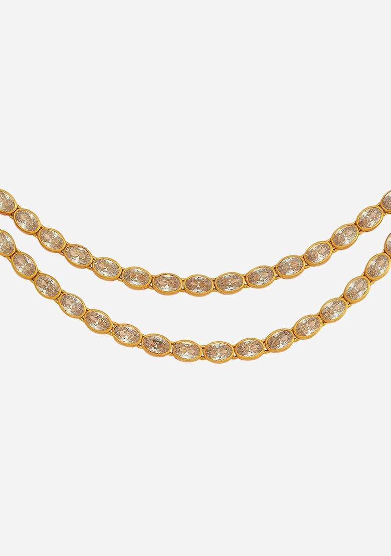 92.5 Pure Silver Gold-Plated Stone Studded Temple Necklace for Women | Traditional Temple Jewellery for Wedding & Festive Wear | Gift for Her - Indya