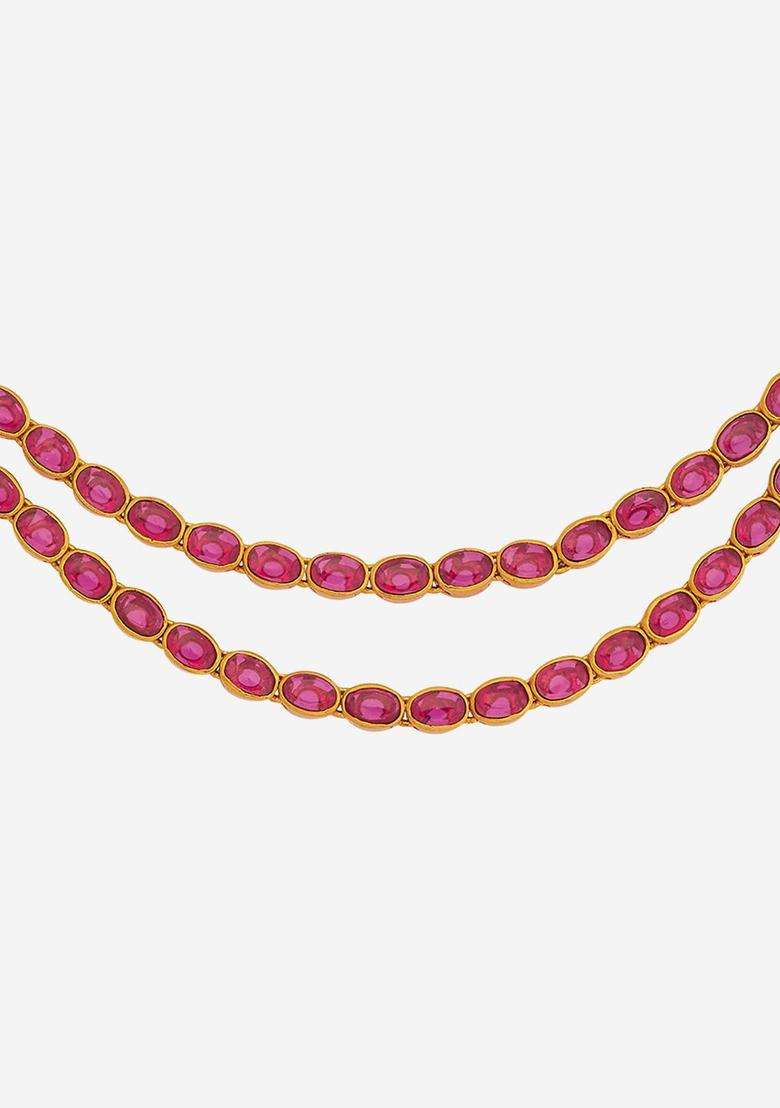 92.5 Pure Silver Gold-Plated Stone Studded Temple Necklace for Women | Traditional Temple Jewellery for Wedding & Festive Wear | Gift for Her - Indya