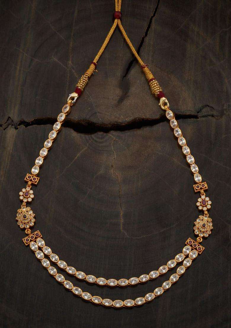 92.5 Pure Silver Gold-Plated Stone Studded Temple Necklace for Women | Traditional Temple Jewellery for Wedding & Festive Wear | Gift for Her - Indya