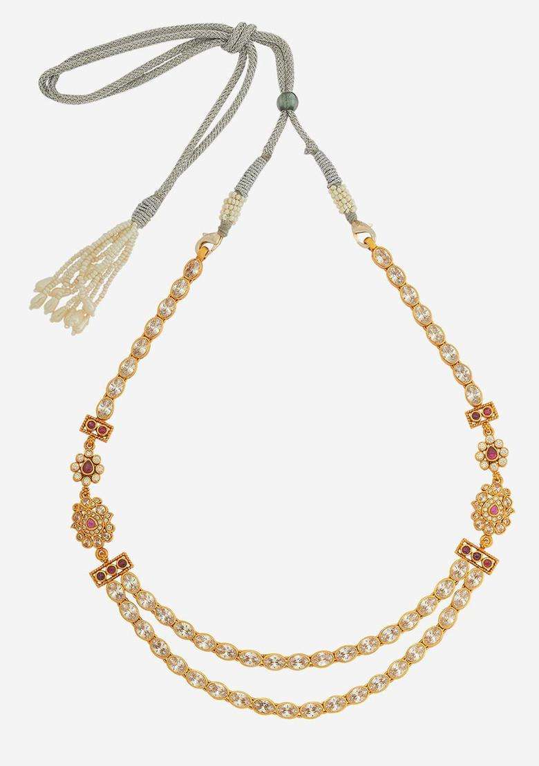 92.5 Pure Silver Gold-Plated Stone Studded Temple Necklace for Women | Traditional Temple Jewellery for Wedding & Festive Wear | Gift for Her - Indya