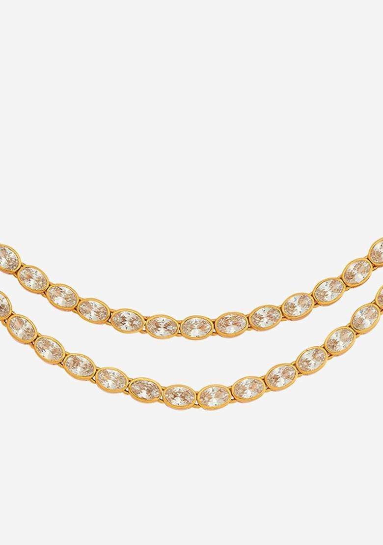 92.5 Pure Silver Gold-Plated Stone Studded Temple Necklace for Women | Traditional Temple Jewellery for Wedding & Festive Wear | Gift for Her - Indya