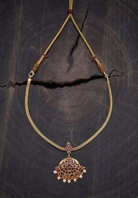 Gold-Plated Embellished Bridal 92.5 Silver Ruby Temple Minimal Necklace for Women | Traditional Temple Jewellery for Wedding & Festive Wear | Gift for Her