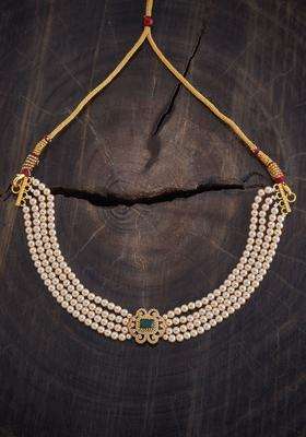 Gold-Plated Embellished Bridal 92.5 Silver Pearl Beaded Temple Necklace for Women | Traditional Temple Jewellery for Wedding & Festive Wear | Gift for Her