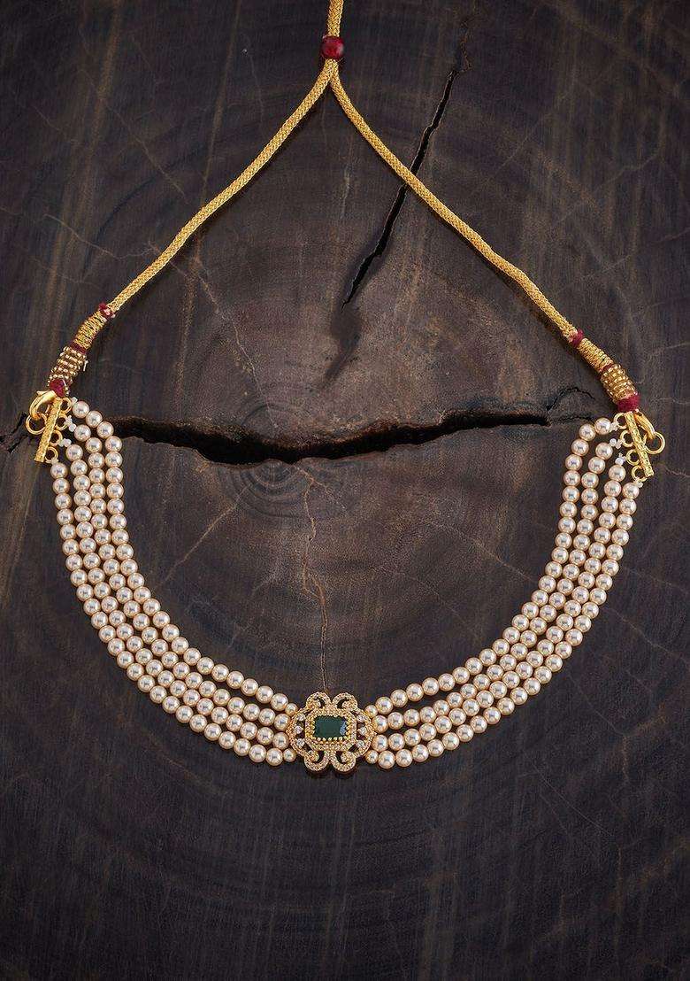 Gold-Plated Embellished Bridal 92.5 Silver Pearl Beaded Temple Necklace for Women | Traditional Temple Jewellery for Wedding & Festive Wear | Gift for Her - Indya
