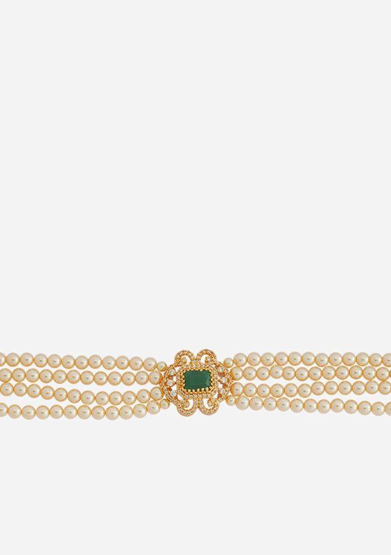 Gold-Plated Embellished Bridal 92.5 Silver Pearl Beaded Temple Necklace for Women | Traditional Temple Jewellery for Wedding & Festive Wear | Gift for Her - Indya