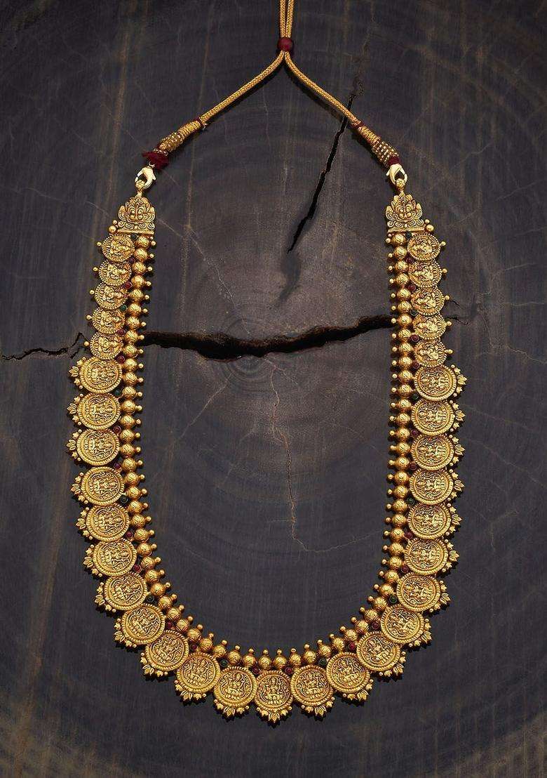 92.5 Pure Silver Gold-Plated Studded Lakshmi Goddess Necklace for Women | Traditional Temple Jewellery for Wedding & Festive Wear | Gift for Her - Indya