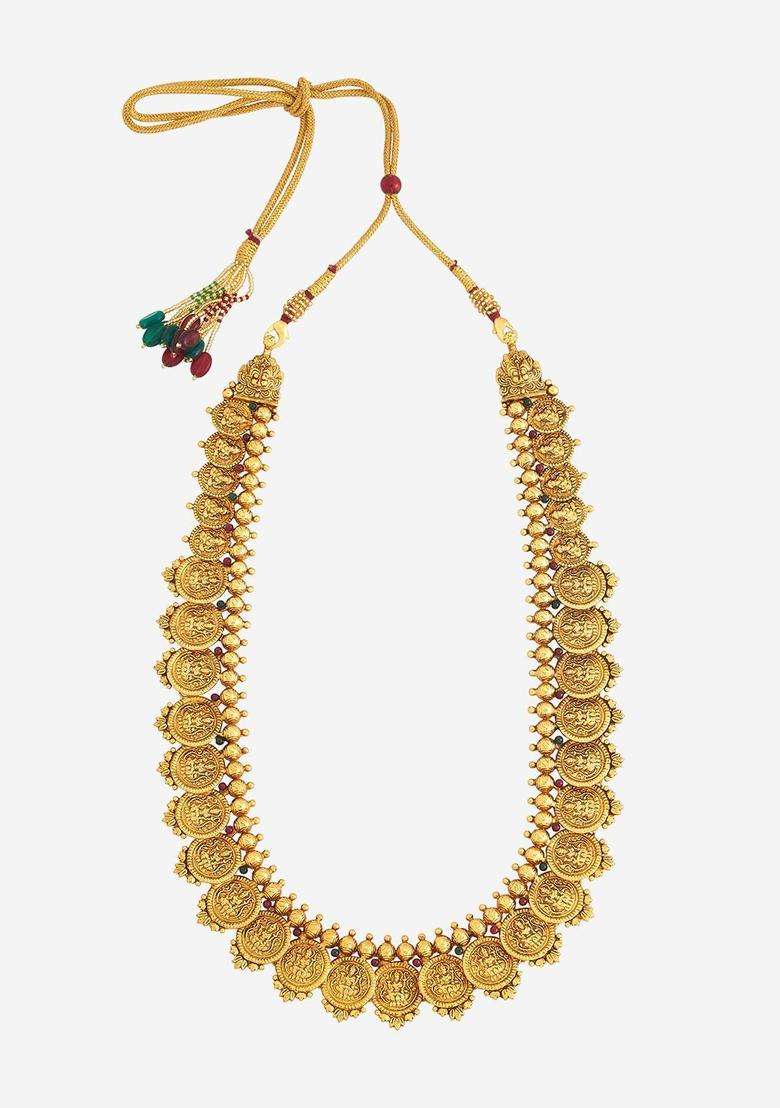 92.5 Pure Silver Gold-Plated Studded Lakshmi Goddess Necklace for Women | Traditional Temple Jewellery for Wedding & Festive Wear | Gift for Her - Indya