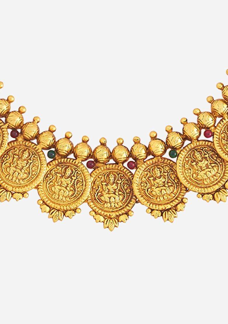 92.5 Pure Silver Gold-Plated Studded Lakshmi Goddess Necklace for Women | Traditional Temple Jewellery for Wedding & Festive Wear | Gift for Her - Indya