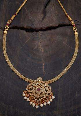 Embellished Bridal 92.5 Silver Gold-Plated CZ Temple Necklace for Women | Traditional Temple Jewellery for Wedding & Festive Wear | Gift for Her