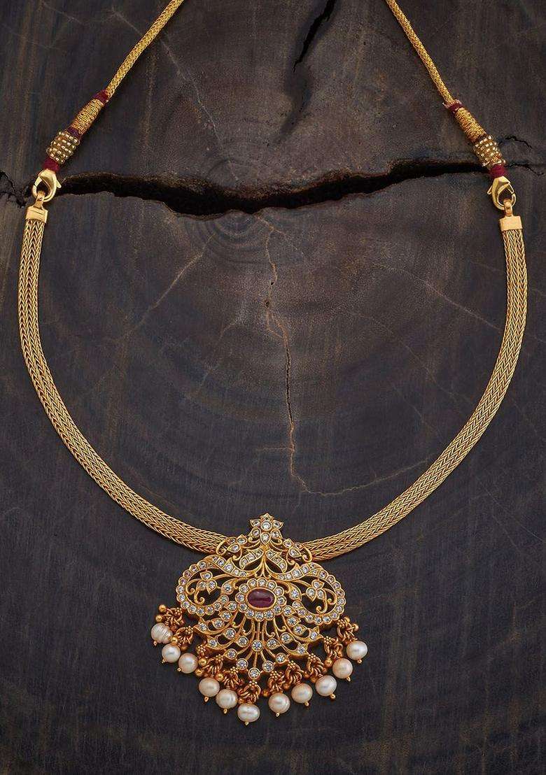 Embellished Bridal 92.5 Silver Gold-Plated CZ Temple Necklace for Women | Traditional Temple Jewellery for Wedding & Festive Wear | Gift for Her - Indya