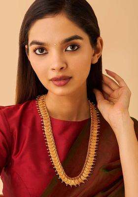 92.5 Pure Silver Gold-Plated Stone Studded Temple Necklace for Women | Traditional Temple Jewellery for Wedding & Festive Wear | Gift for Her