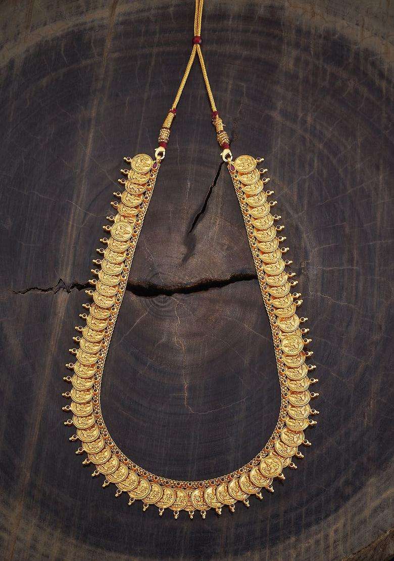 92.5 Pure Silver Gold-Plated Stone Studded Temple Necklace for Women | Traditional Temple Jewellery for Wedding & Festive Wear | Gift for Her - Indya