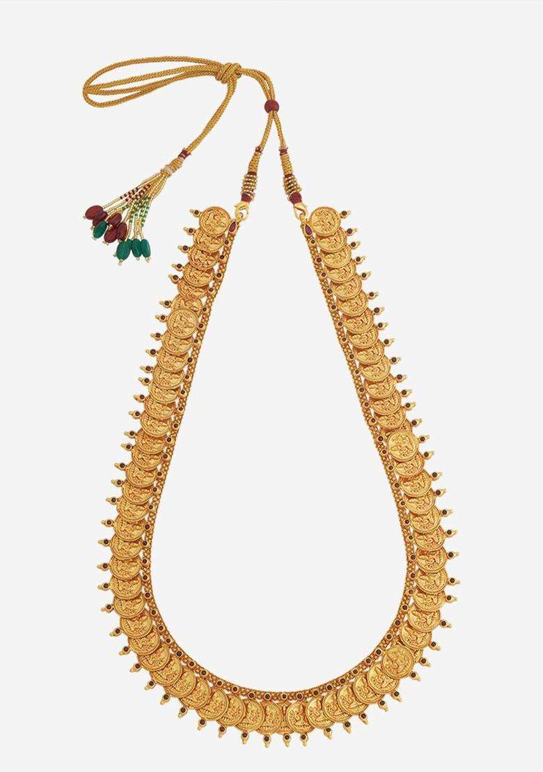 92.5 Pure Silver Gold-Plated Stone Studded Temple Necklace for Women | Traditional Temple Jewellery for Wedding & Festive Wear | Gift for Her - Indya