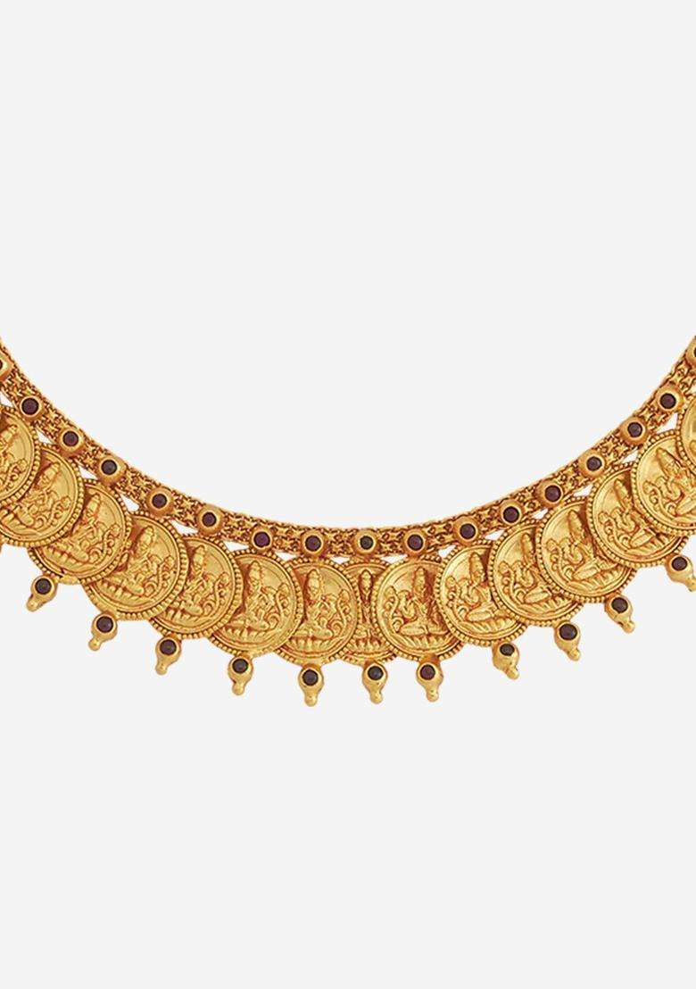 92.5 Pure Silver Gold-Plated Stone Studded Temple Necklace for Women | Traditional Temple Jewellery for Wedding & Festive Wear | Gift for Her - Indya