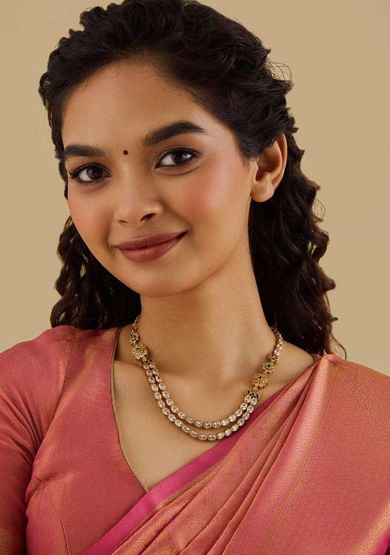 Embellished Bridal 92.5 Silver Gold-Plated Temple Necklace for Women | Traditional Temple Jewellery for Wedding & Festive Wear | Gift for Her - Indya