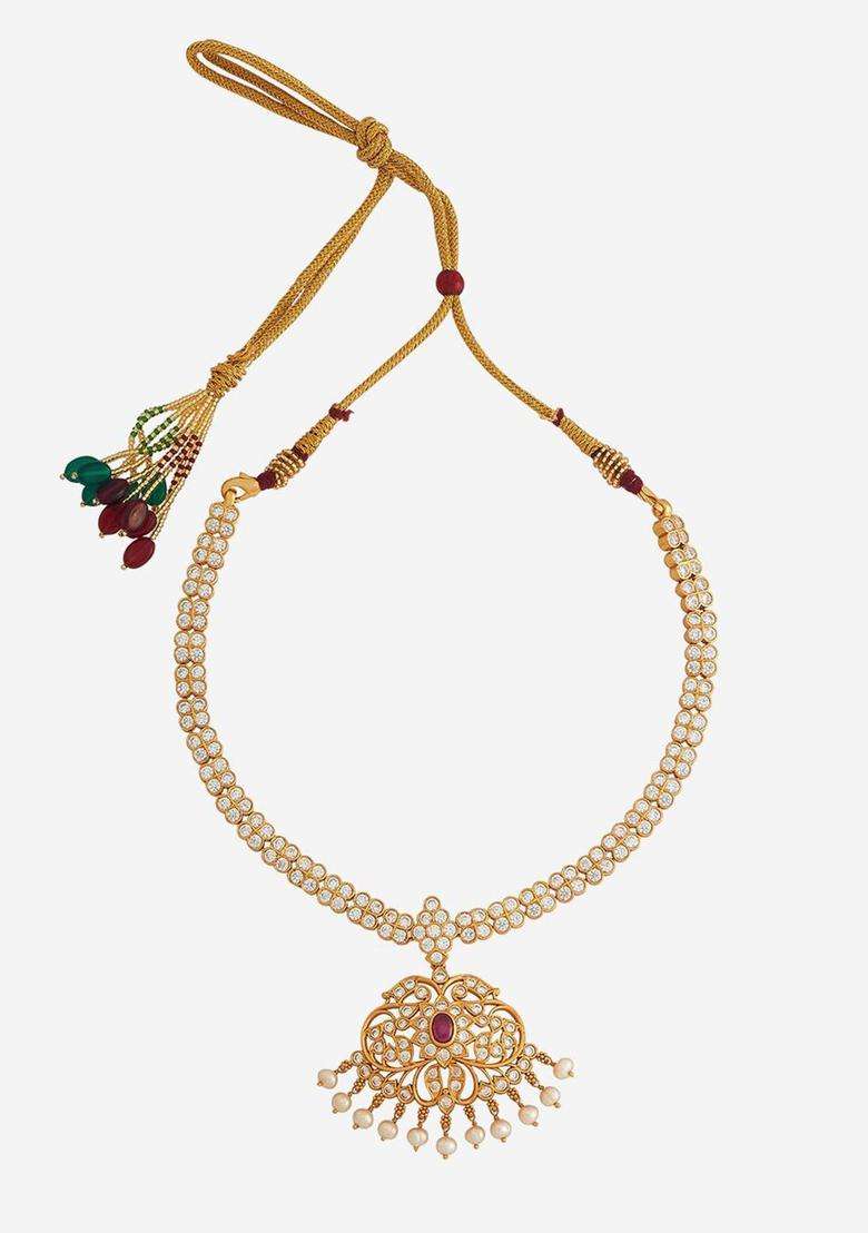 Embellished Bridal 92.5 Silver Gold-Plated Temple Necklace for Women | Traditional Temple Jewellery for Wedding & Festive Wear | Gift for Her - Indya