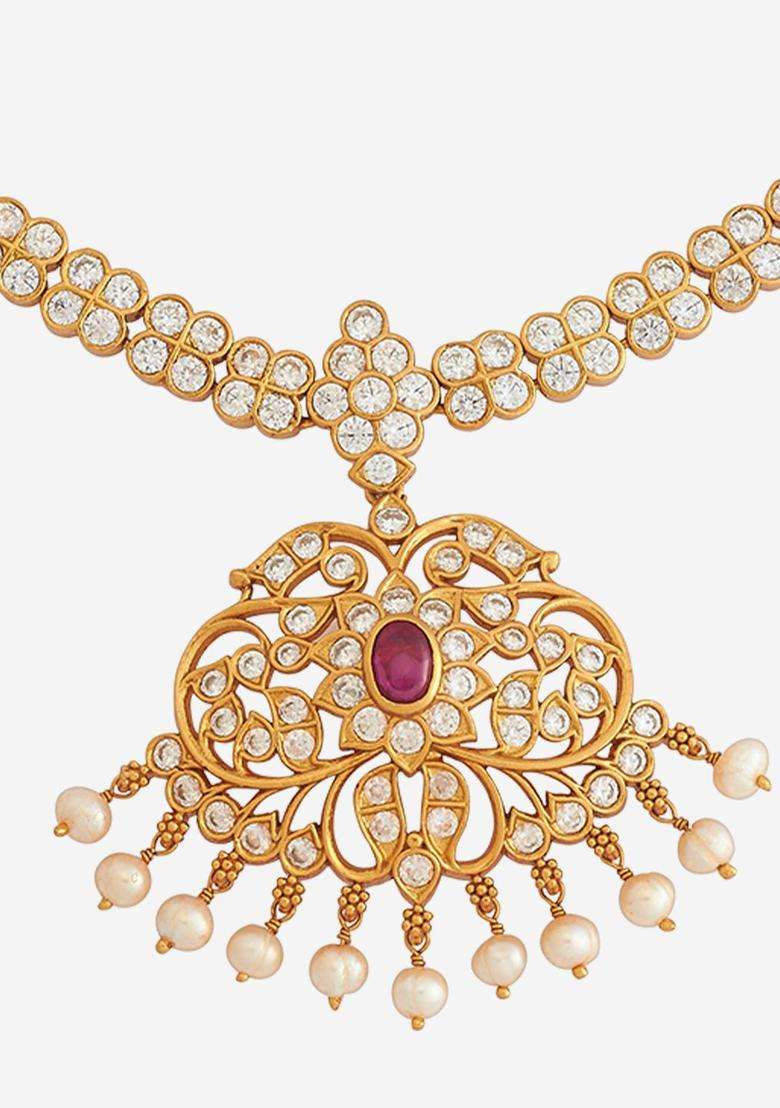Embellished Bridal 92.5 Silver Gold-Plated Temple Necklace for Women | Traditional Temple Jewellery for Wedding & Festive Wear | Gift for Her - Indya