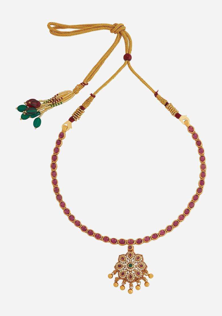 Embellished Bridal 92.5 Silver Gold-Plated Temple Necklace for Women | Traditional Temple Jewellery for Wedding & Festive Wear | Gift for Her - Indya
