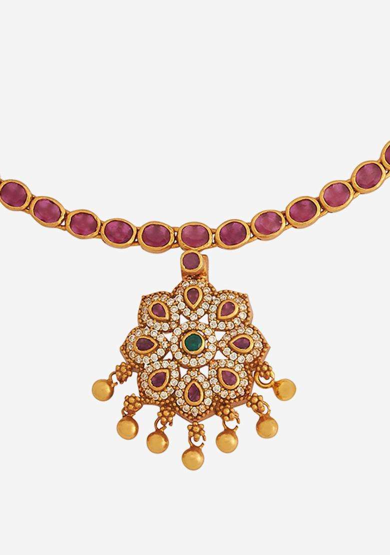 Embellished Bridal 92.5 Silver Gold-Plated Temple Necklace for Women | Traditional Temple Jewellery for Wedding & Festive Wear | Gift for Her - Indya