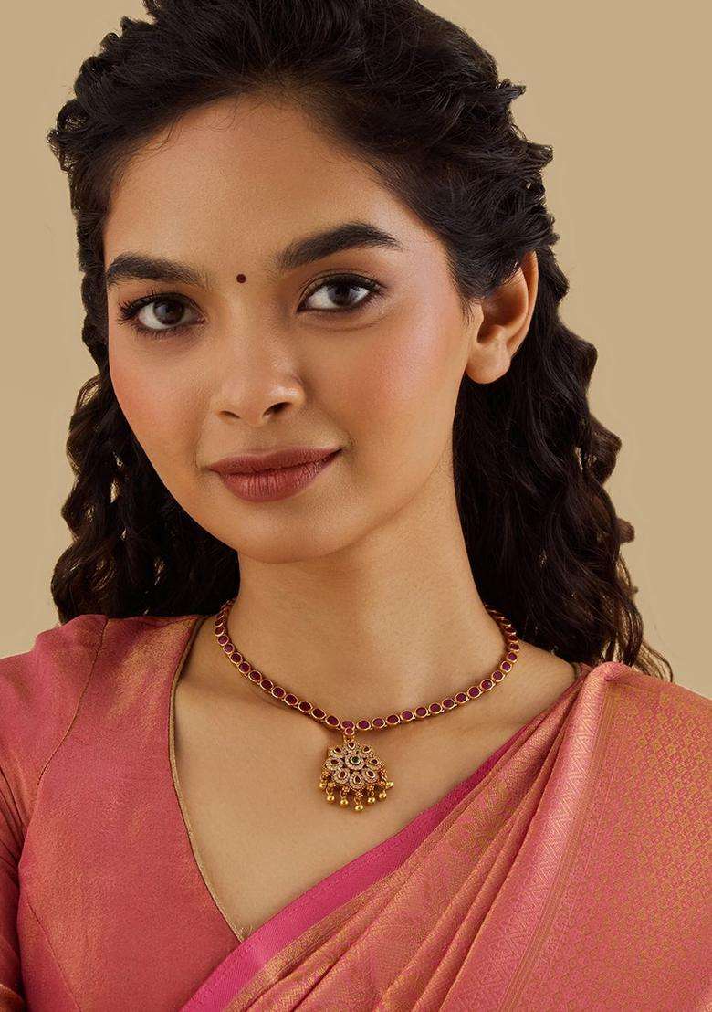 Embellished Bridal 92.5 Silver Gold-Plated Temple Necklace for Women | Traditional Temple Jewellery for Wedding & Festive Wear | Gift for Her - Indya