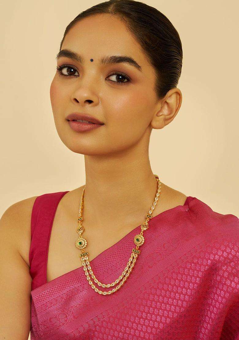 Embellished Bridal 92.5 Silver Gold-Plated Temple Necklace for Women | Traditional Temple Jewellery for Wedding & Festive Wear | Gift for Her - Indya