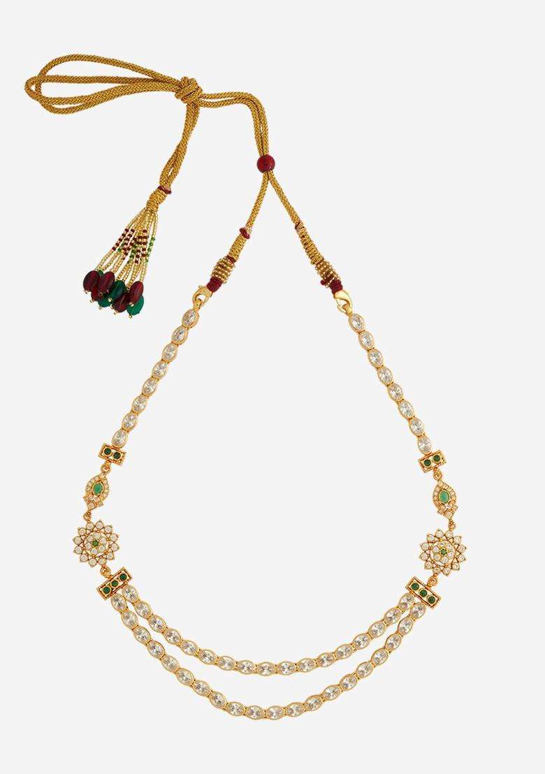 92.5 Pure Silver Gold-Plated Stone Studded Temple Necklace for Women | Traditional Temple Jewellery for Wedding & Festive Wear | Gift for Her - Indya