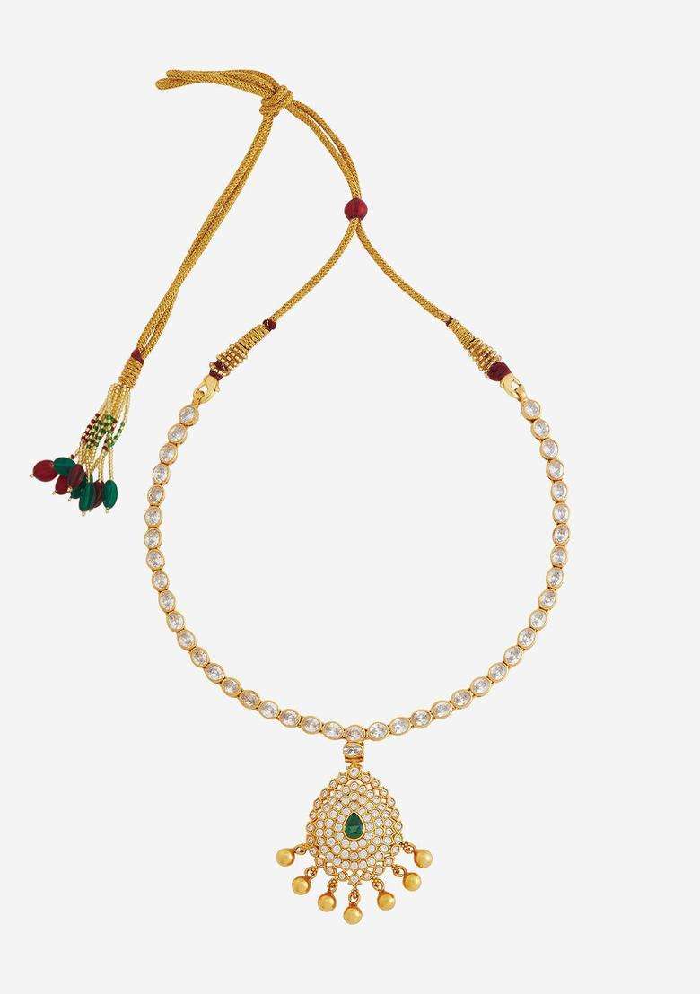 Embellished Bridal 92.5 Silver Gold-Plated Temple Necklace for Women | Traditional Temple Jewellery for Wedding & Festive Wear | Gift for Her - Indya