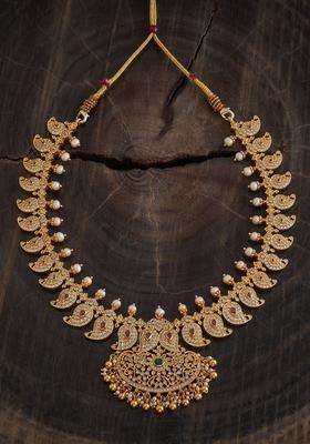 Embellished Bridal 92.5 Silver Gold-Plated Zircon Necklace with CZ Stone for Women | Traditional Temple Jewellery for Wedding & Festive Wear | Gift for Her