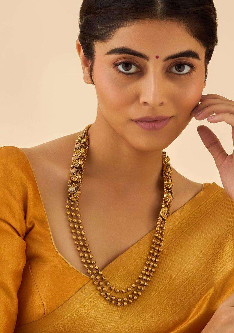 Embellished Bridal 92.5 Silver Gold-Plated Temple Necklace for Women | Traditional Temple Jewellery for Wedding & Festive Wear | Gift for Her - Indya