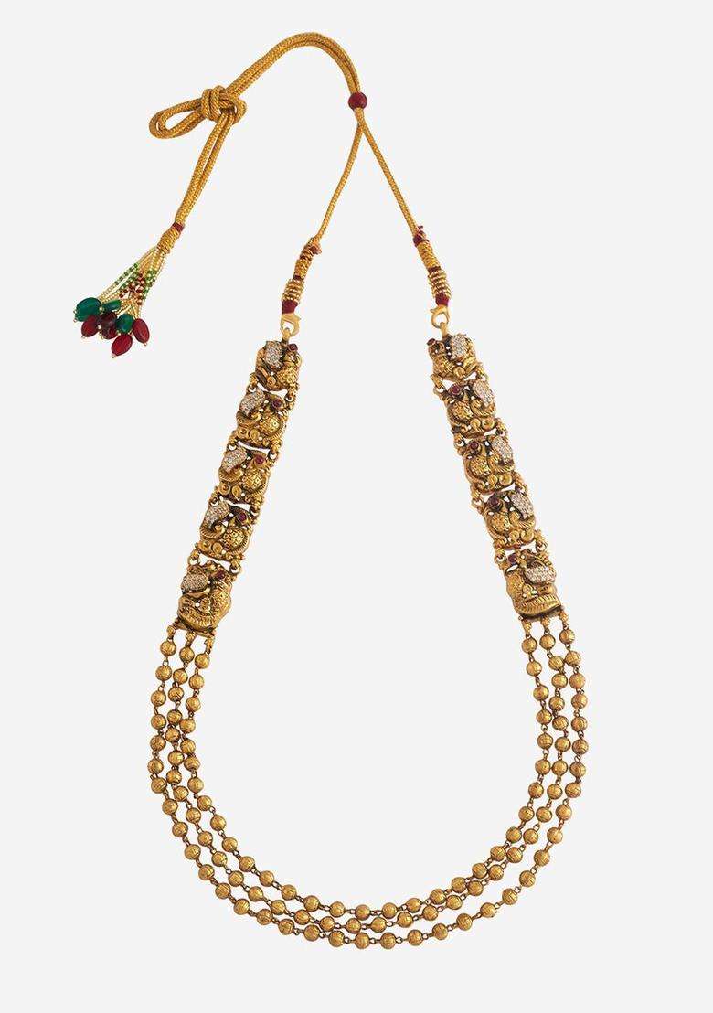 Embellished Bridal 92.5 Silver Gold-Plated Temple Necklace for Women | Traditional Temple Jewellery for Wedding & Festive Wear | Gift for Her - Indya