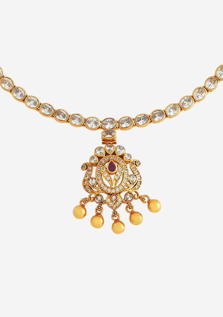 Embellished Bridal 92.5 Silver Gold-Plated Temple Necklace for Women | Traditional Temple Jewellery for Wedding & Festive Wear | Gift for Her - Indya
