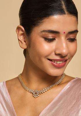 Gold-Plated Embellished Bridal 92.5 Silver Zircon Temple Necklace with CZ Stone for Women | Stylish Party & Everyday Wear | Gift for Her
