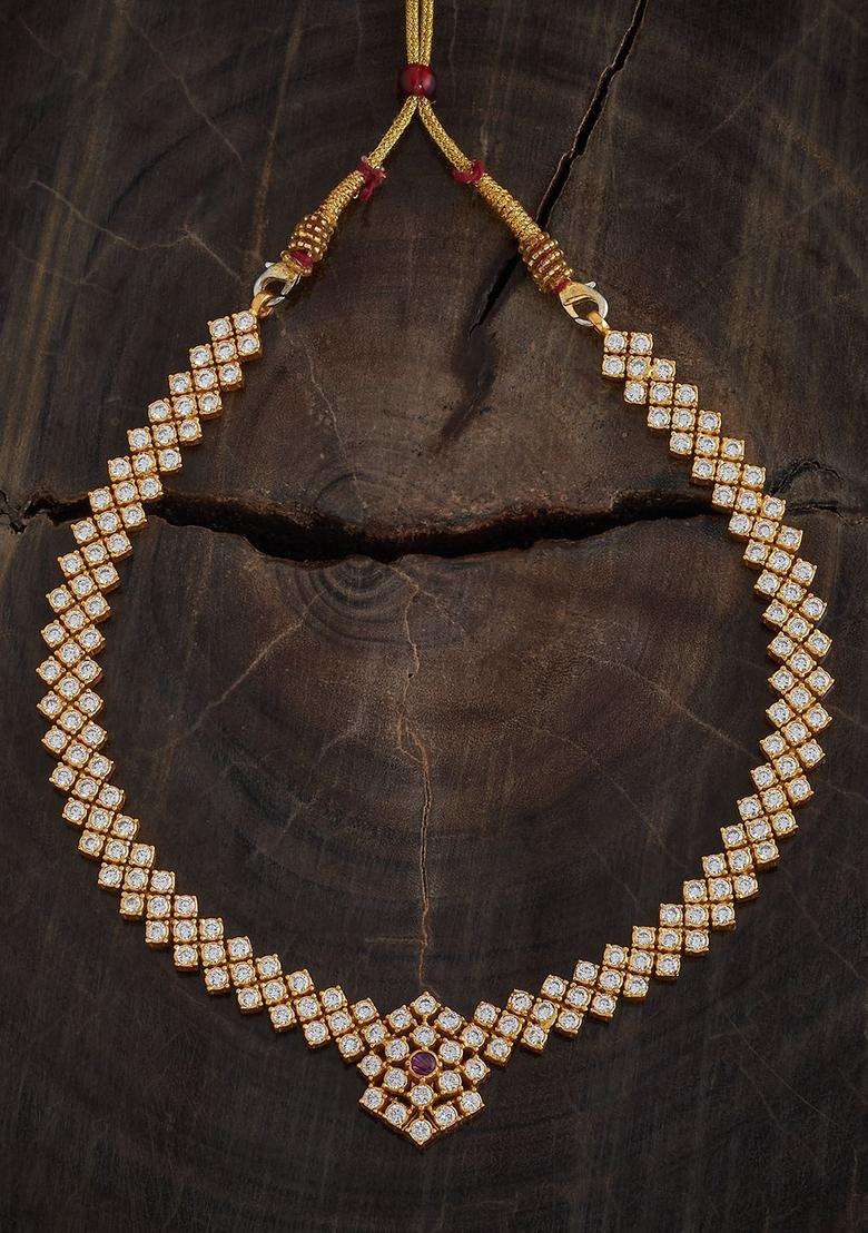 Gold-Plated Embellished Bridal 92.5 Silver Zircon Temple Necklace with CZ Stone for Women | Stylish Party & Everyday Wear | Gift for Her - Indya