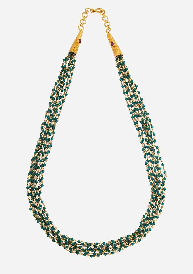 92.5 Pure Silver Gold-Plated Stone Studded Temple Chain for Women | Traditional Temple Jewellery for Wedding & Festive Wear | Gift for Her - Indya