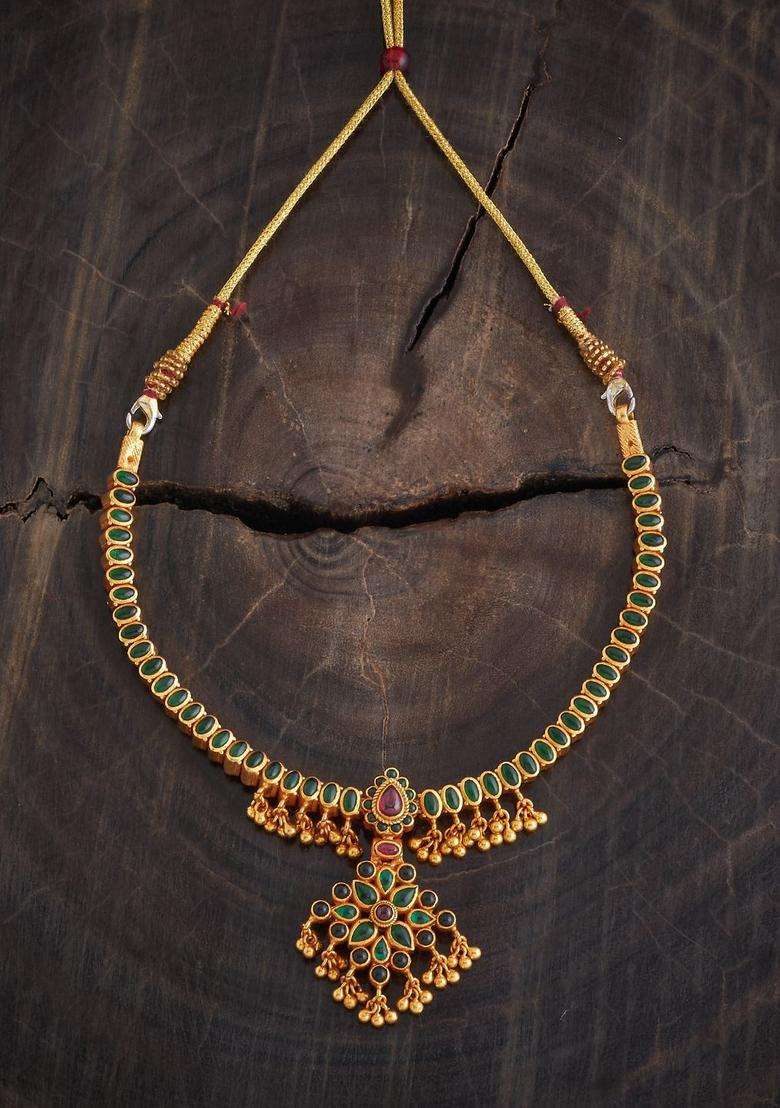 Embellished Bridal Silver Gold-Plated Stone Temple Necklace for Women | Traditional Temple Jewellery for Wedding & Festive Wear | Gift for Her - Indya