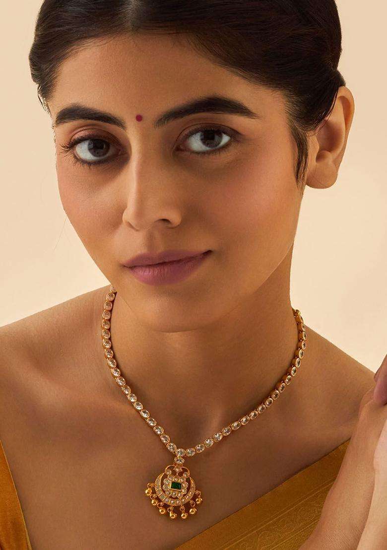 Embellished Bridal 92.5 Silver Gold-Plated Temple Necklace for Women | Traditional Temple Jewellery for Wedding & Festive Wear | Gift for Her - Indya
