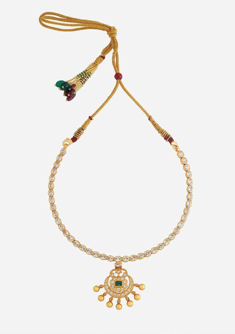Embellished Bridal 92.5 Silver Gold-Plated Temple Necklace for Women | Traditional Temple Jewellery for Wedding & Festive Wear | Gift for Her - Indya