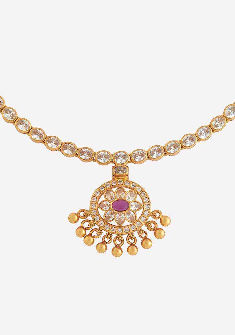 Embellished Bridal 92.5 Silver Gold-Plated Temple Necklace for Women | Traditional Temple Jewellery for Wedding & Festive Wear | Gift for Her - Indya