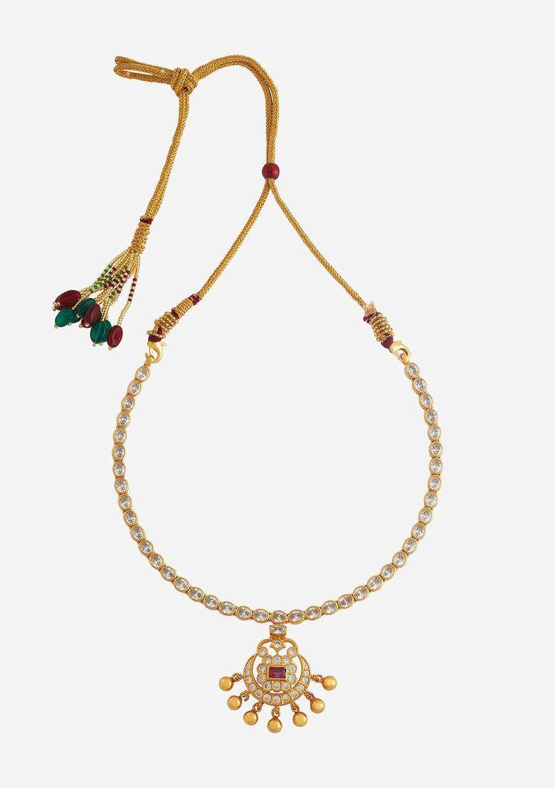 Embellished Bridal 92.5 Silver Gold-Plated Temple Necklace for Women | Traditional Temple Jewellery for Wedding & Festive Wear | Gift for Her - Indya