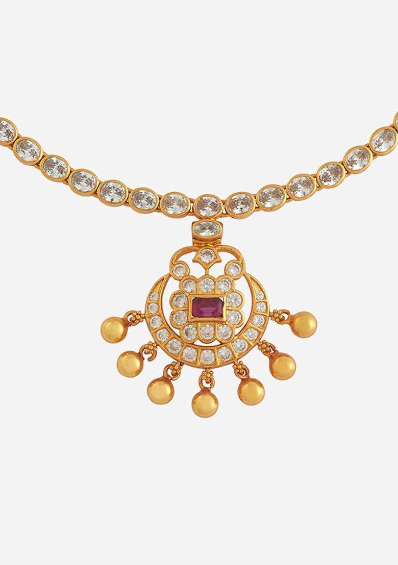 Embellished Bridal 92.5 Silver Gold-Plated Temple Necklace for Women | Traditional Temple Jewellery for Wedding & Festive Wear | Gift for Her - Indya