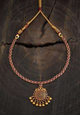 92.5 Pure Silver Gold-Plated Stone Studded Temple Necklace for Women | Traditional Temple Jewellery for Wedding & Festive Wear | Gift for Her